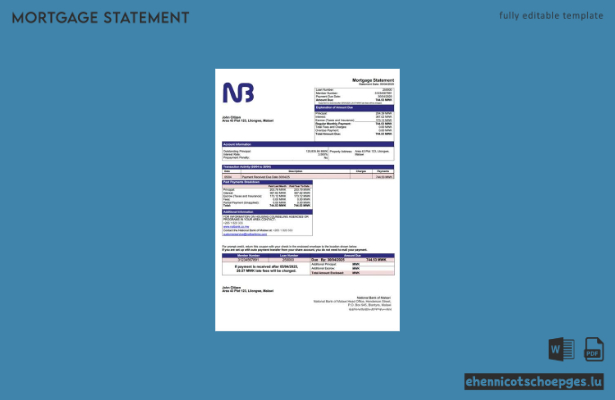 Beispielansicht eines Hypothekenauszugs der Nationalbank von Malawi (Word- und PDF-Format)